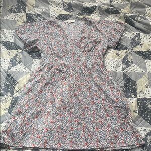 Floral V-Neck Mini Dress in Red & Blue